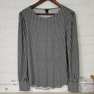 Ann Taylor Black and White Houndstooth Long Sleeve Top